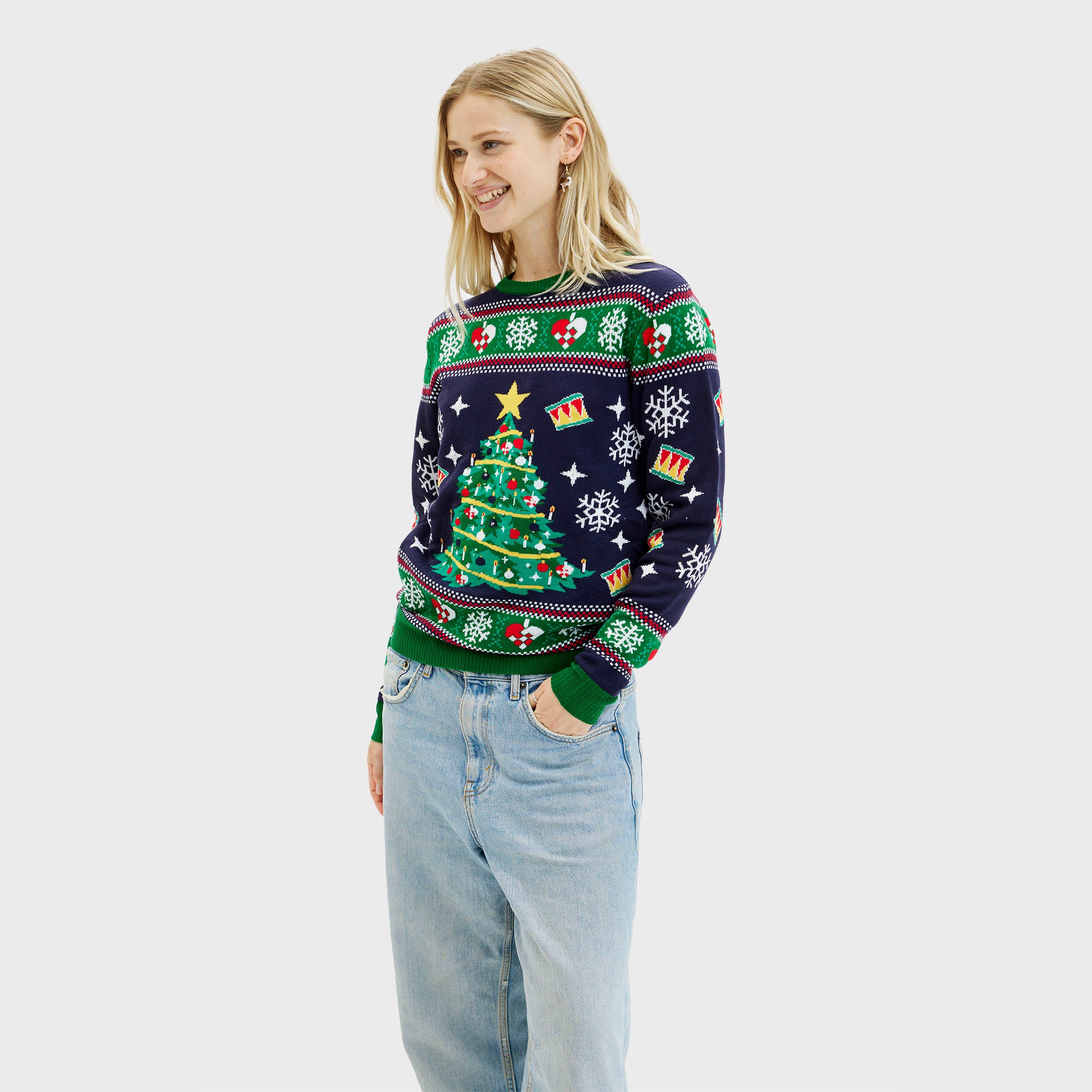 Juletræets Julesweater Navy LED - Dame